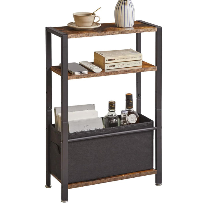 Beistelltisch, 3-stufiger Kleiner Schmaler Sofatisch mit Ablagefach, Schlanke Couchtisch mit Stoffko