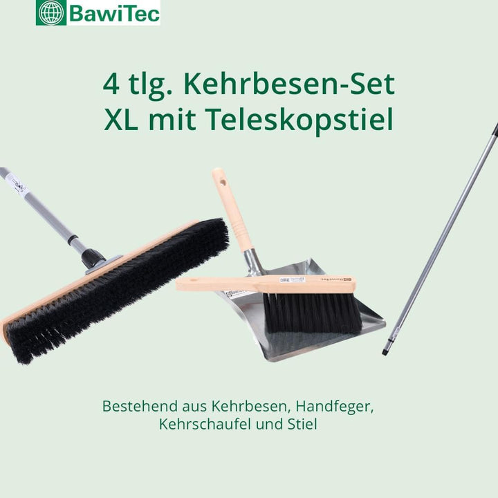 BawiTec Profi Kehrbesen Set Kehrset XL Besen 60cm Saalbesen #0715 inkl. Metall-Teleskopstiel verstel