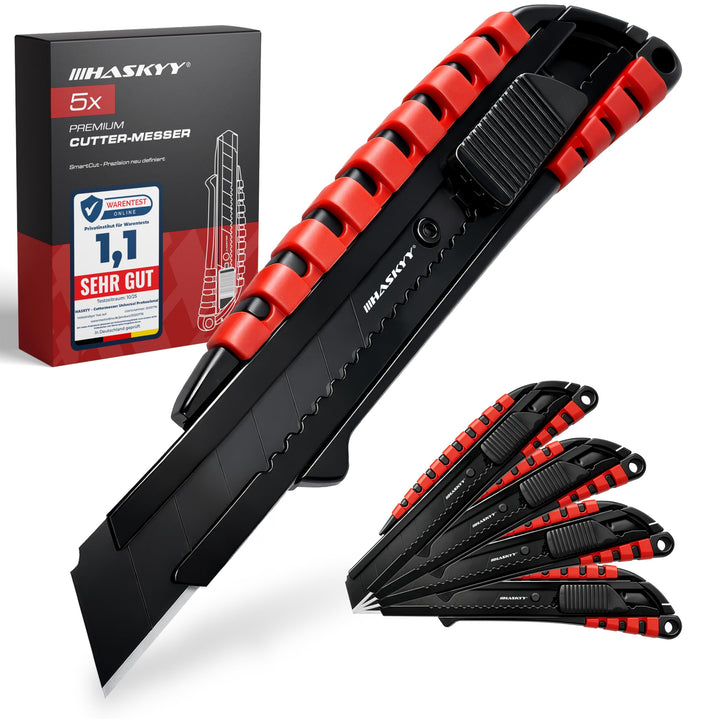 HASKYY Cuttermesser Teppichmesser Universal Professional Set 5x Cutter Messer 18mm mit Extra scharfe