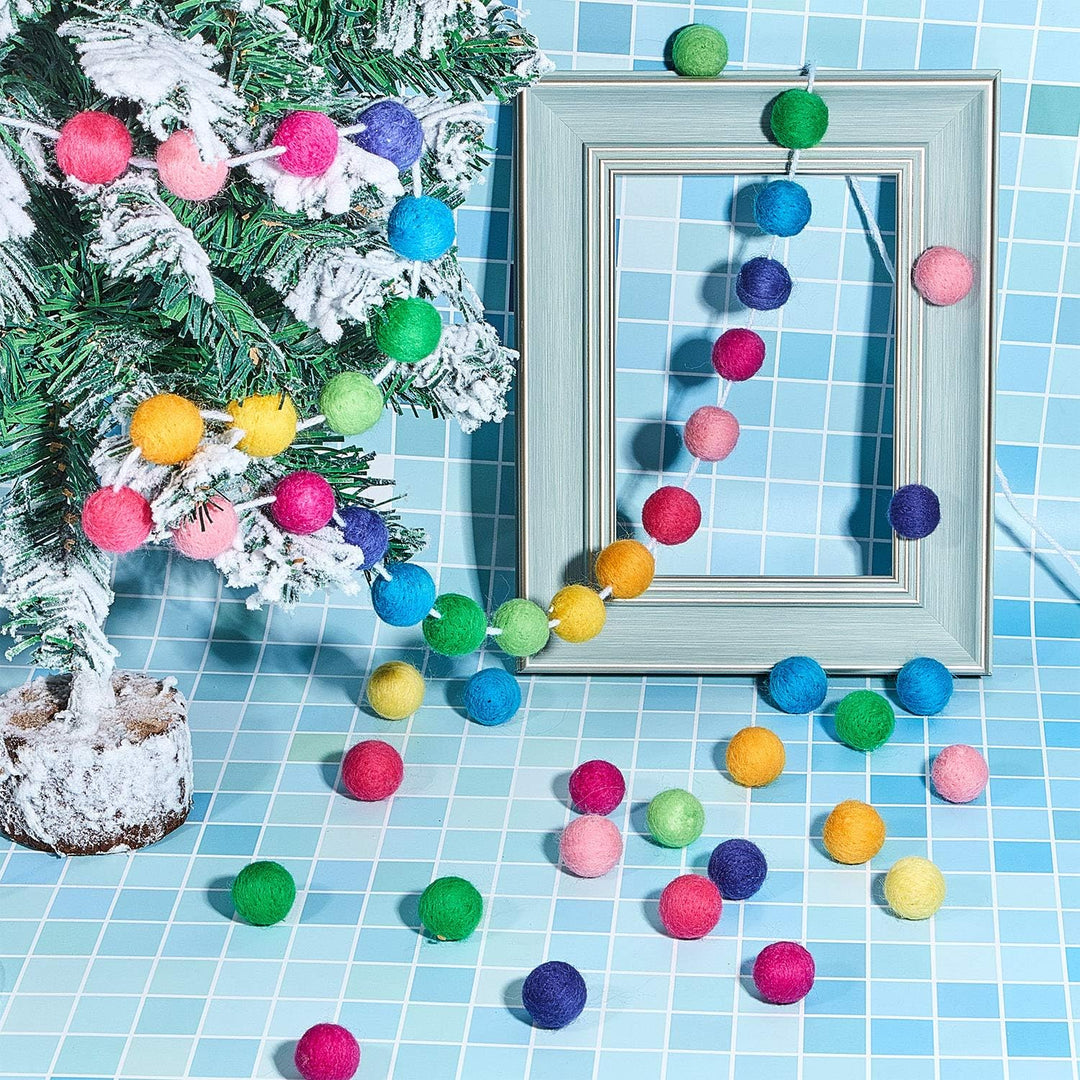 2 Stück Wolle Filz Ball Girlande Bunte Pom Pom Girlande Handgefertigt 6,5 Fuss Lang 24 Bälle Filz Ku