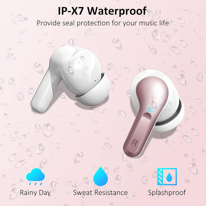 Ordtop Kopfhörer Kabellos Bluetooth, Stereo Tiefer Bass Wireless Earbud, ENC Noise Cancelling Mic, U