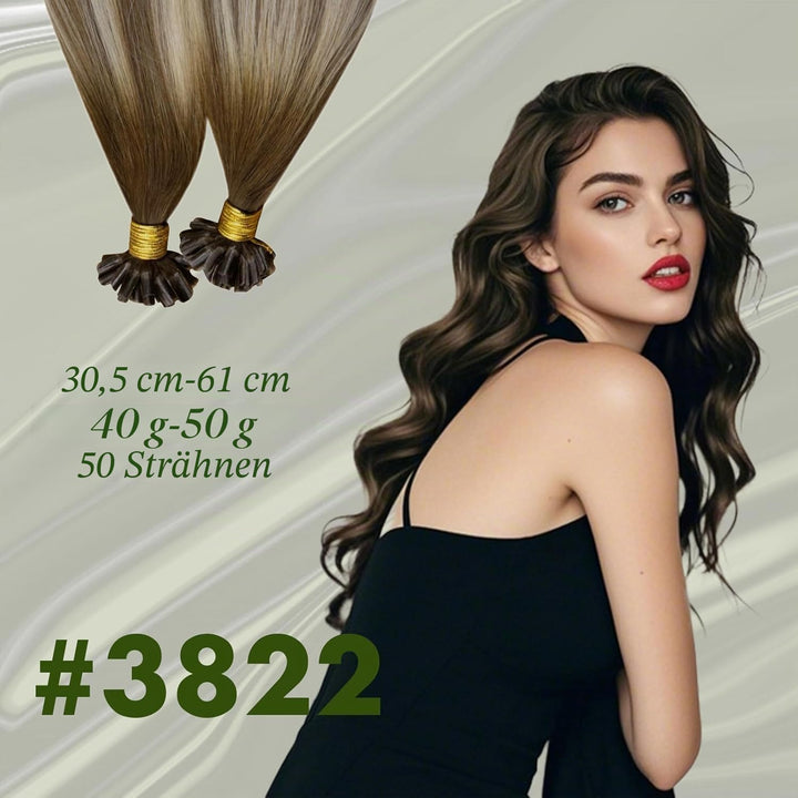 RUNATURE Bonding Extensions Echthaar Balayage Braun zu Blond 30cm 40g 50strähne Keratin Haarverlänge