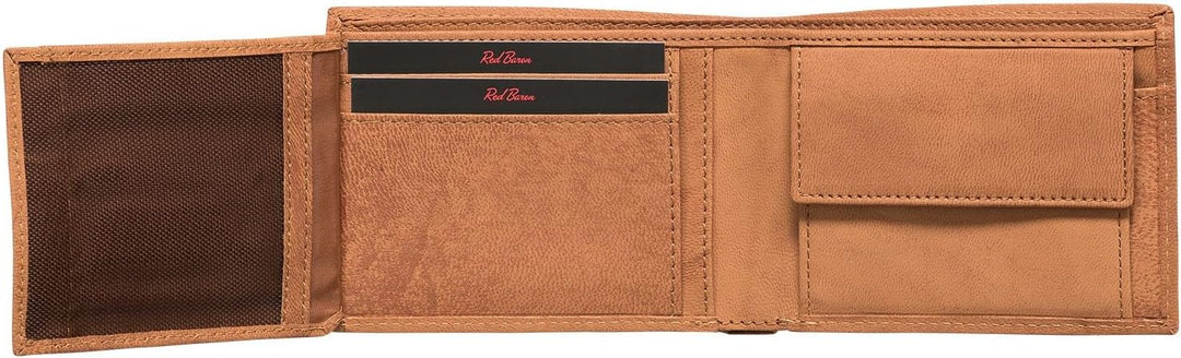 Geldbeutel Männer Leder Braun mit Münzfach - Red Baron Portemonnaie Geldbörse Herren Used Look Vinta