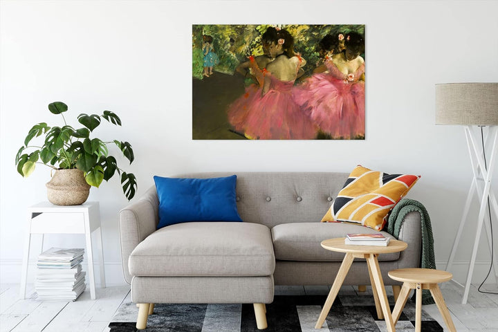 Edgar Degas - Die pinken Tänzerinnen vor dem Ballet als Leinwandbild / Grösse: 100x70 cm / Wandbild