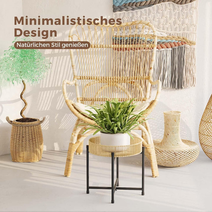 Bamworld Runder Pflanzenständer Rattan Pflanzenregal Pflanztisch Handgewebtes Seil Beistelltisch Cou