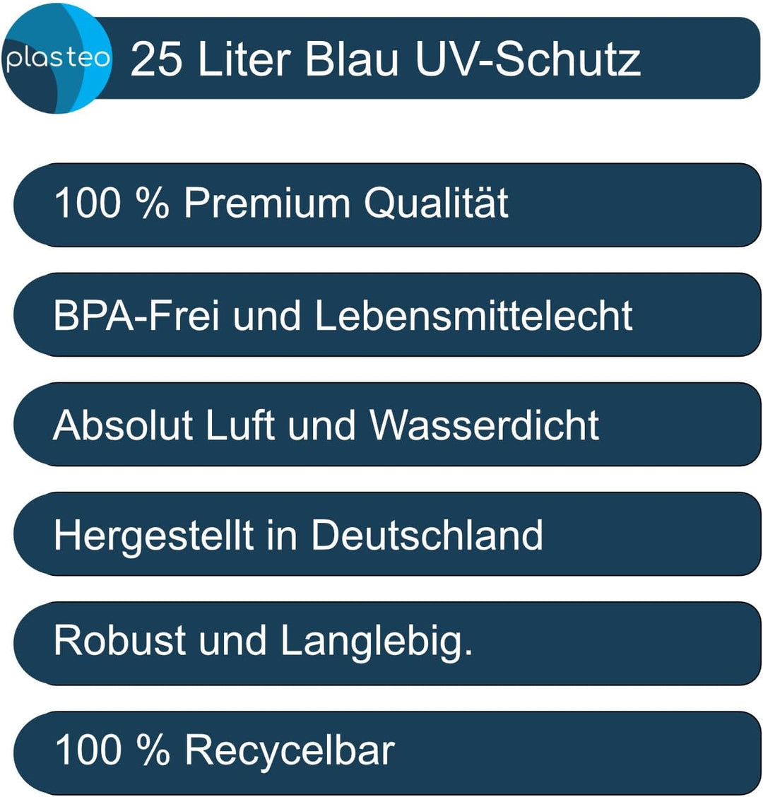 plasteo 25 Liter Getränke Wasserkanister mit 1 Hahn und Schraubdeckeln (DIN 61), Blau 3x 25L, 3x 25L