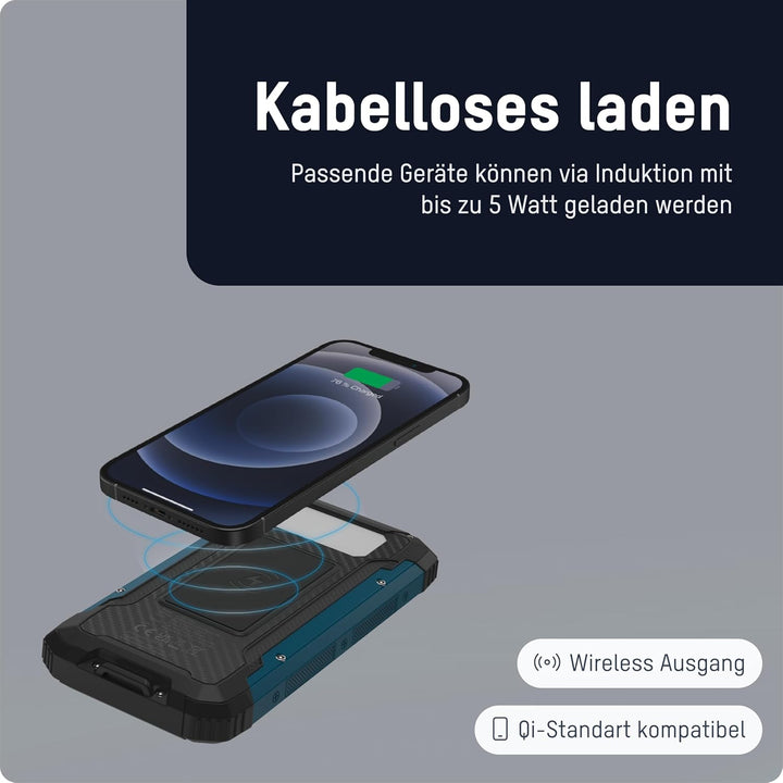 ANSMANN Solar Powerbank 10000 mAh, Outdoor Ladegerät Wireless, mit Solarpanel & Taschenlampe, 2 USB-