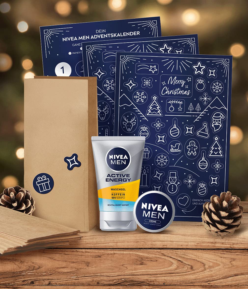 NIVEA MEN Adventskalender 2021 für 24 einzigartige Verwöhnmomente, Weihnachtskalender mit ausgewählt