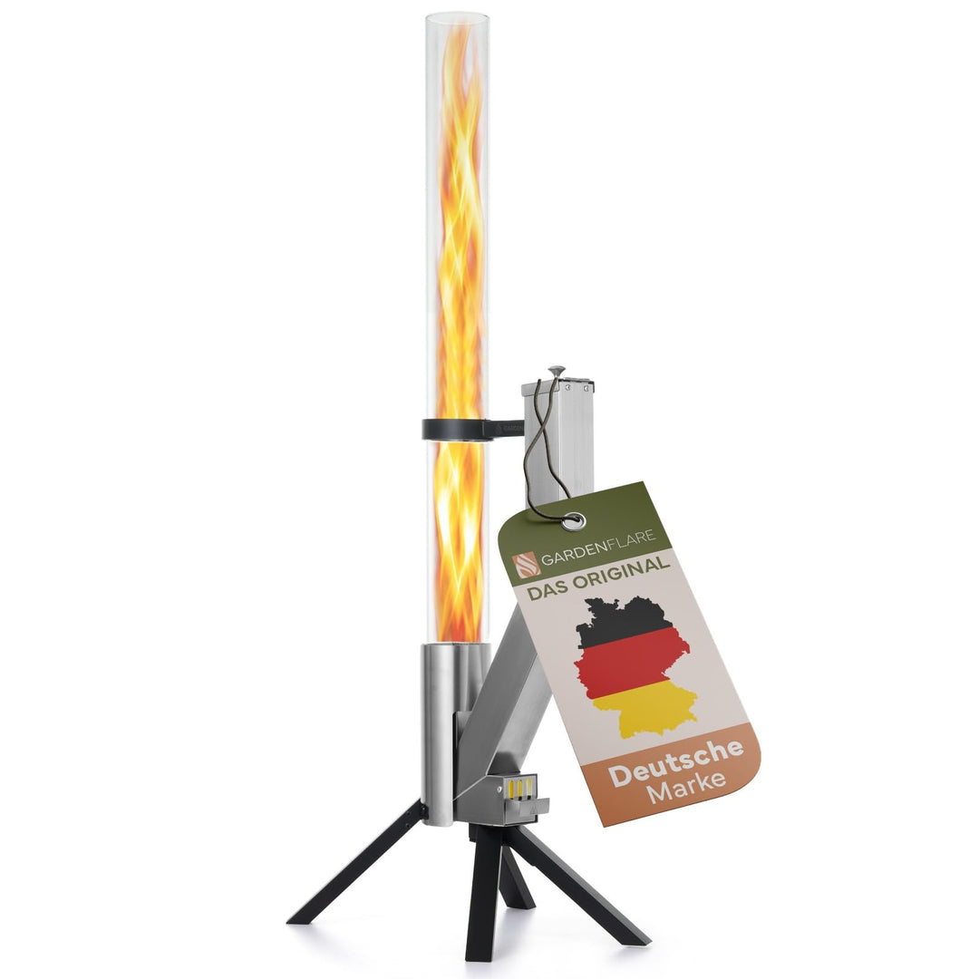 GARDENFLARE Feuerrohr Klassik – Edelstahl Feuersäule und Pelletfackel für Tolles Ambiente-Feuer – El
