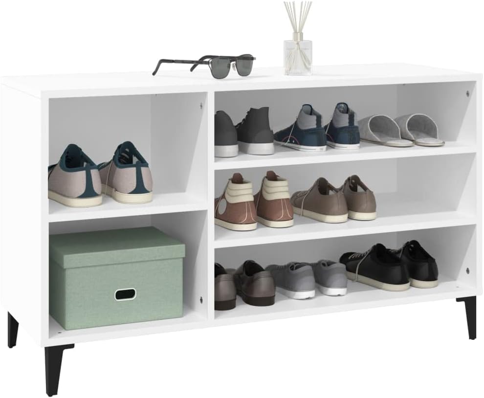 FIRBNUS Schuhregal Weiss 102x36x60 cm Holzwerkstoff Schuhorganizer Stauraum Schrank Schuhaufbewahrun