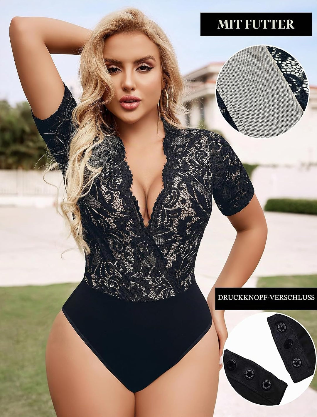 Avidlove Damen Lace Body Sexy Kurzarm Bodysuit Bluse V Ausschnitt Mesh Tops Elegante Oberteile Mit S