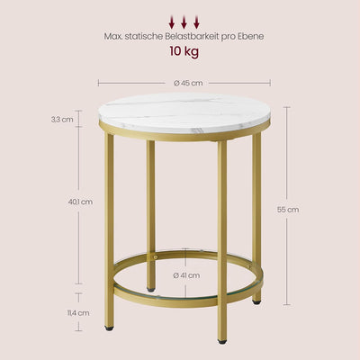 VASAGLE Beistelltisch, Nachttisch mit 2 Ebenen, Holzspanplatte, Hartglas, für Wohnzimmer, Arbeitszim