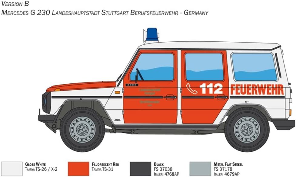 Italeri 3663 1:24 Mercedes-Benz G230 Feuerwehr-Modellbau, Bausatz, Standmodellbau, Basteln, Hobby, K