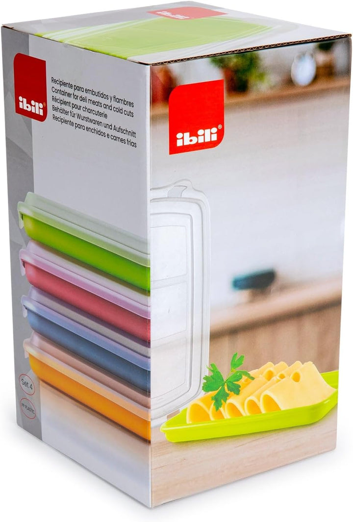 IBILI - Set mit 4 Wurst- und Aufschnittkappen, 4 Deckel à 24,8 x 14,4 x 3,3 cm, BPA-freier Kunststof
