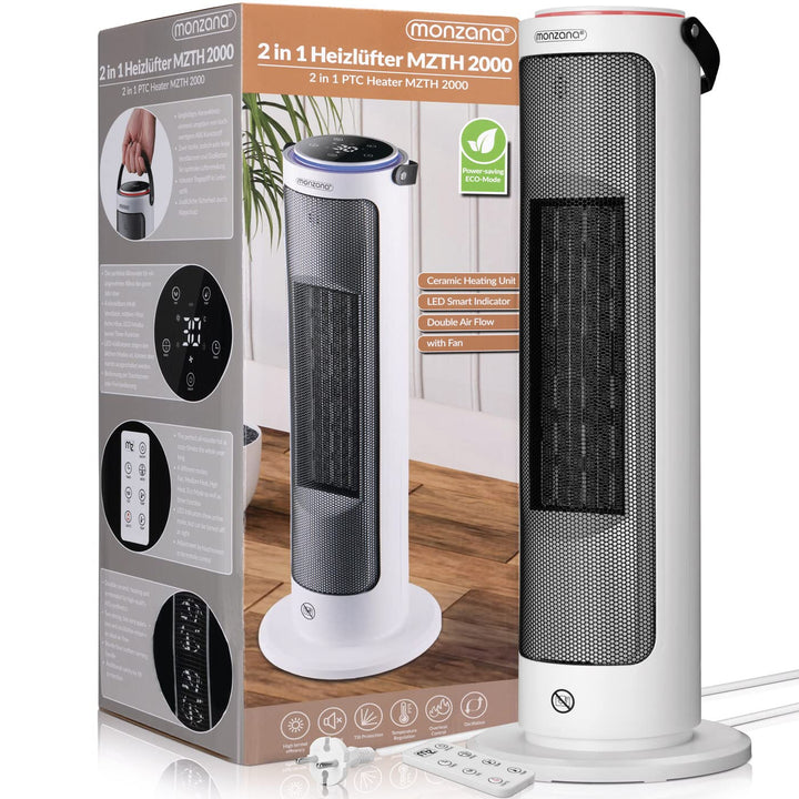 Monzana® Keramik Heizlüfter 2000W 4 Betriebsmodi 15-35°C Energiesparend 70° Oszillation Timer Leise