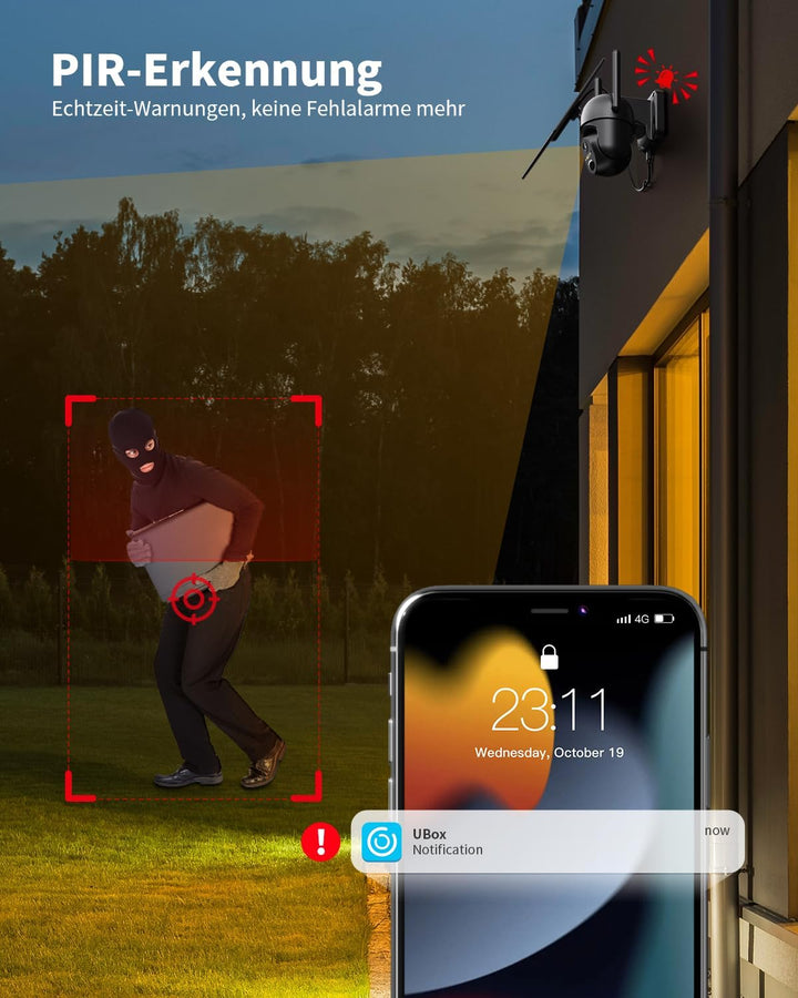 4G LTE Überwachungskamera Aussen Akku mit SIM Karte, 2K Kabellos Solar PTZ IP Kamera Outdoor Ohne WL