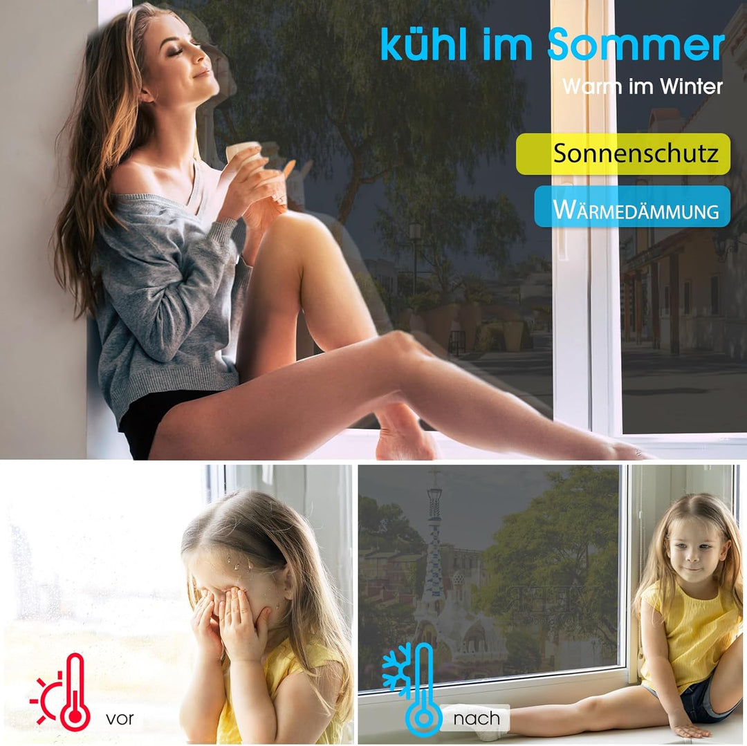Lifetree Fensterfolie Spiegelfolie Wärmereflektion Selbstklebend Sonnenschutzfolie Wärmegrad Kontrol