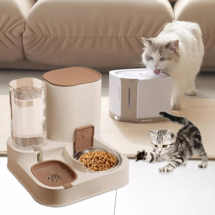 Automatische Futterhäuschen, automatische Katzenfuttermittel 2 in 1 Edelstahl und PP Katze Feeder un