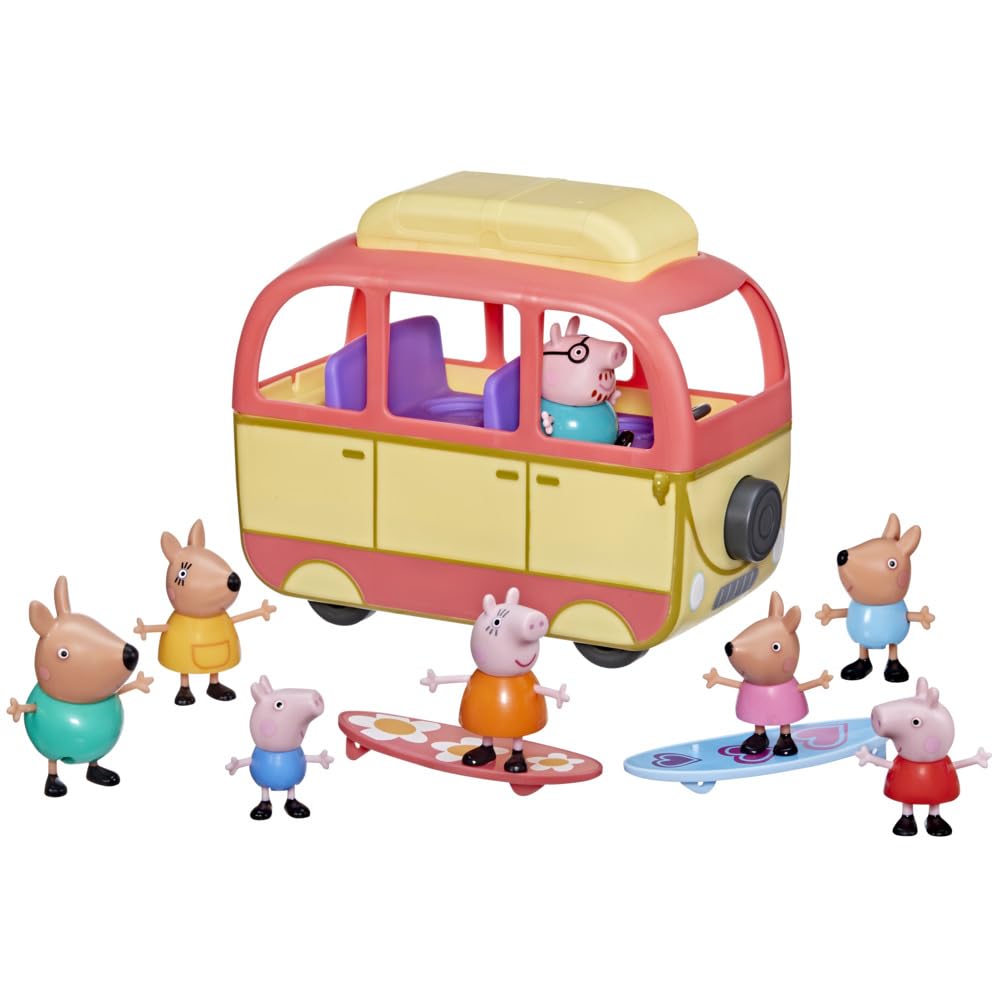 Peppa Pig Peppa Visits Australia Campervan Vehicle Preschool Toy; Includes 8 Figures, 4 Accessories,
