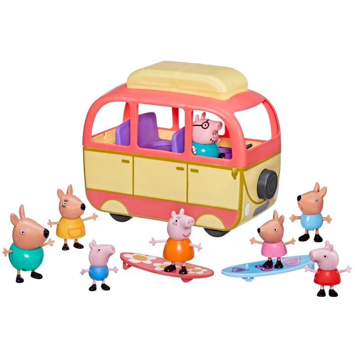 Peppa Pig Peppa Visits Australia Campervan Vehicle Preschool Toy; Includes 8 Figures, 4 Accessories,