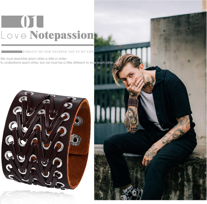 OIDEA 3PCS Herren Leder Armband Set (Punk Rock Stil 4.1cm-5cm Breite Gross geflochtene handgefertigt