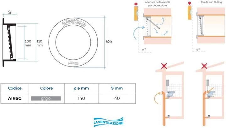 Die Belüftung airsg Rückstauklappe in PVC, grau