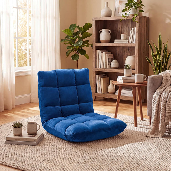 RELAX4LIFE Bodenstuhl klappbar, Bodensessel mit Liegefunktion (Blau) | Bodensitz mit Verstellbarer R