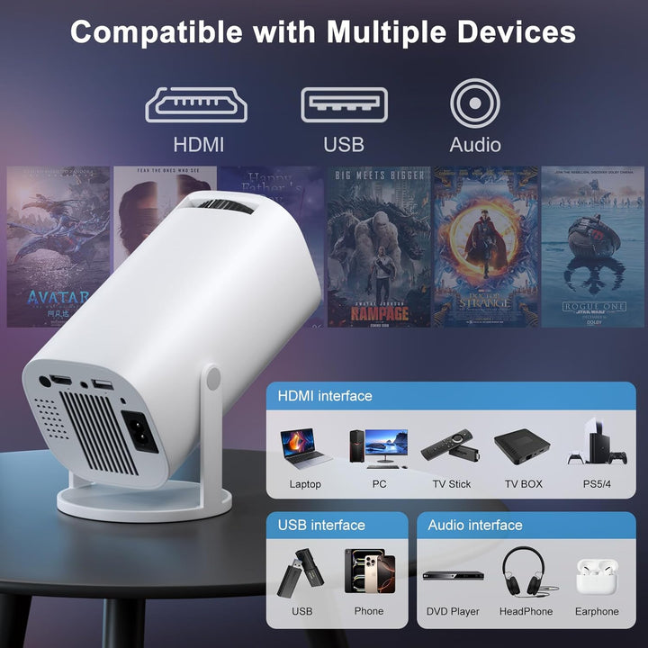 Mini Beamer 4K Full HD 1080P, Projektor Tragbarer mit WiFi 6 und Bluetooth 5.4, Beamer Klein Project