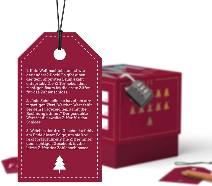 SURPRISA Geschenkbox für Weihnachten, Rätselbox für Geldgeschenke, Glitzer-Design in Rot mit Xmas-Au