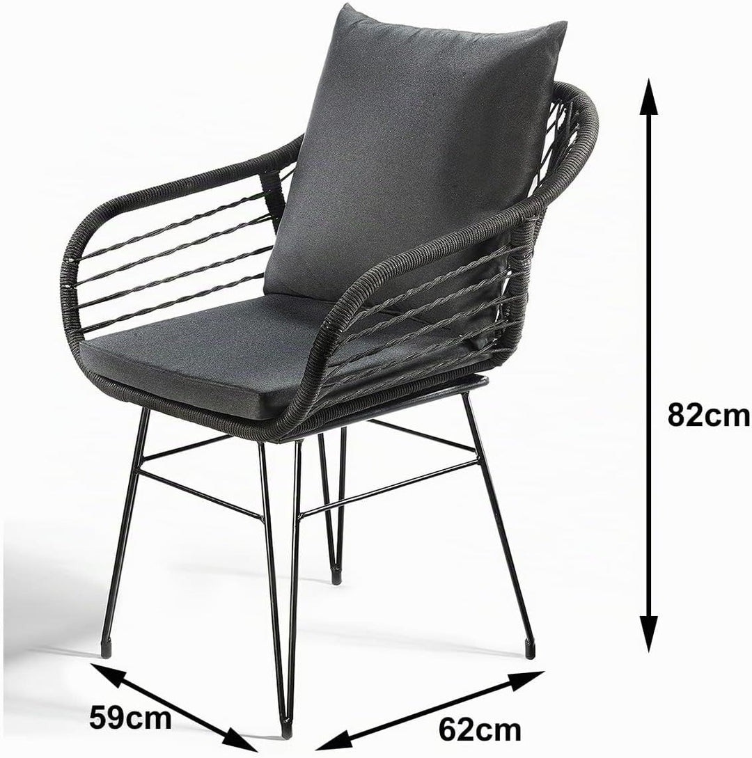 Kobolo Esszimmerstuhl Stuhl - Retro-Look-Black - Schwarz - Metall und Seil - inkl. Kissen