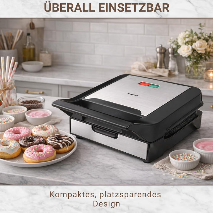 Syntrox Donut Maker mit Wechselplatten, Edelstahl, schnelles Aufheizen, Antihaftbeschichtet, verschi