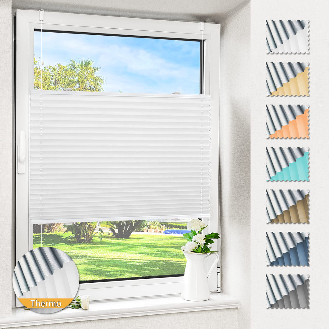 Magiea Plissee ohne Bohren verdunkelung, Thermo Plisseerollo Klemmfix, Weiss 30x160cm(BxH), Verdunkl