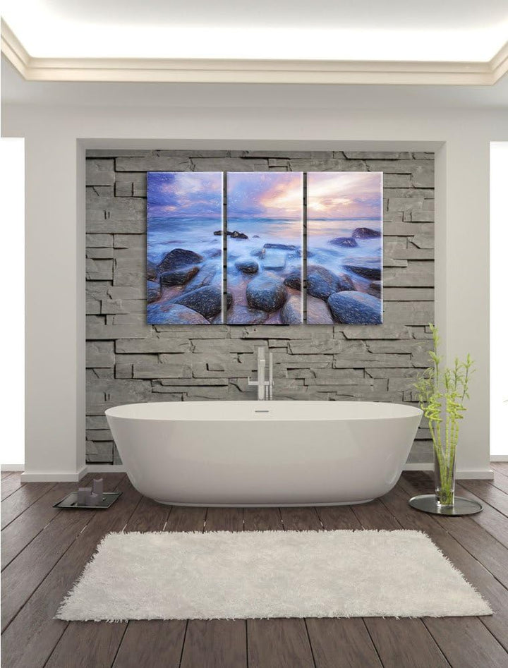 Pixxprint Romantisches Meer Bunstift Effekt 3-Teiler Leinwandbild 120x80 Bild auf Leinwand