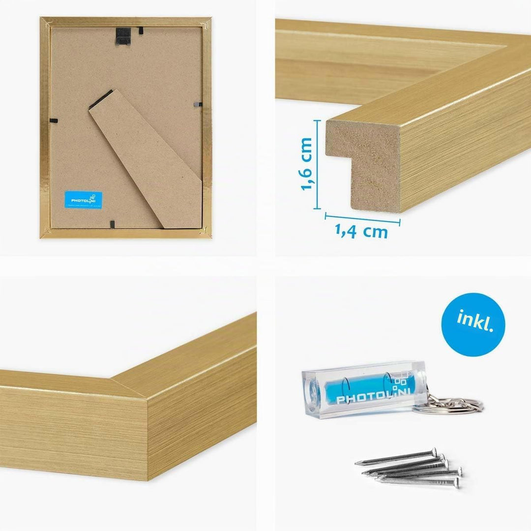 PHOTOLINI Bilderrahmen 15x20 Holz MDF Gold, 3er Set Bilderrahmen 20x15, Picture Frame mit Acrylglas,