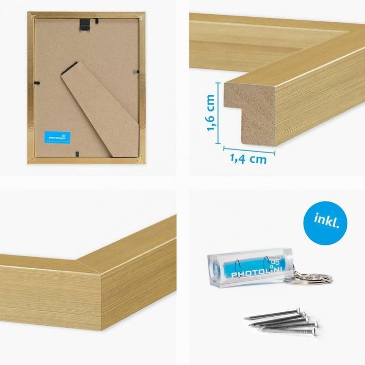 PHOTOLINI Bilderrahmen 15x20 Holz MDF Gold, 3er Set Bilderrahmen 20x15, Picture Frame mit Acrylglas,
