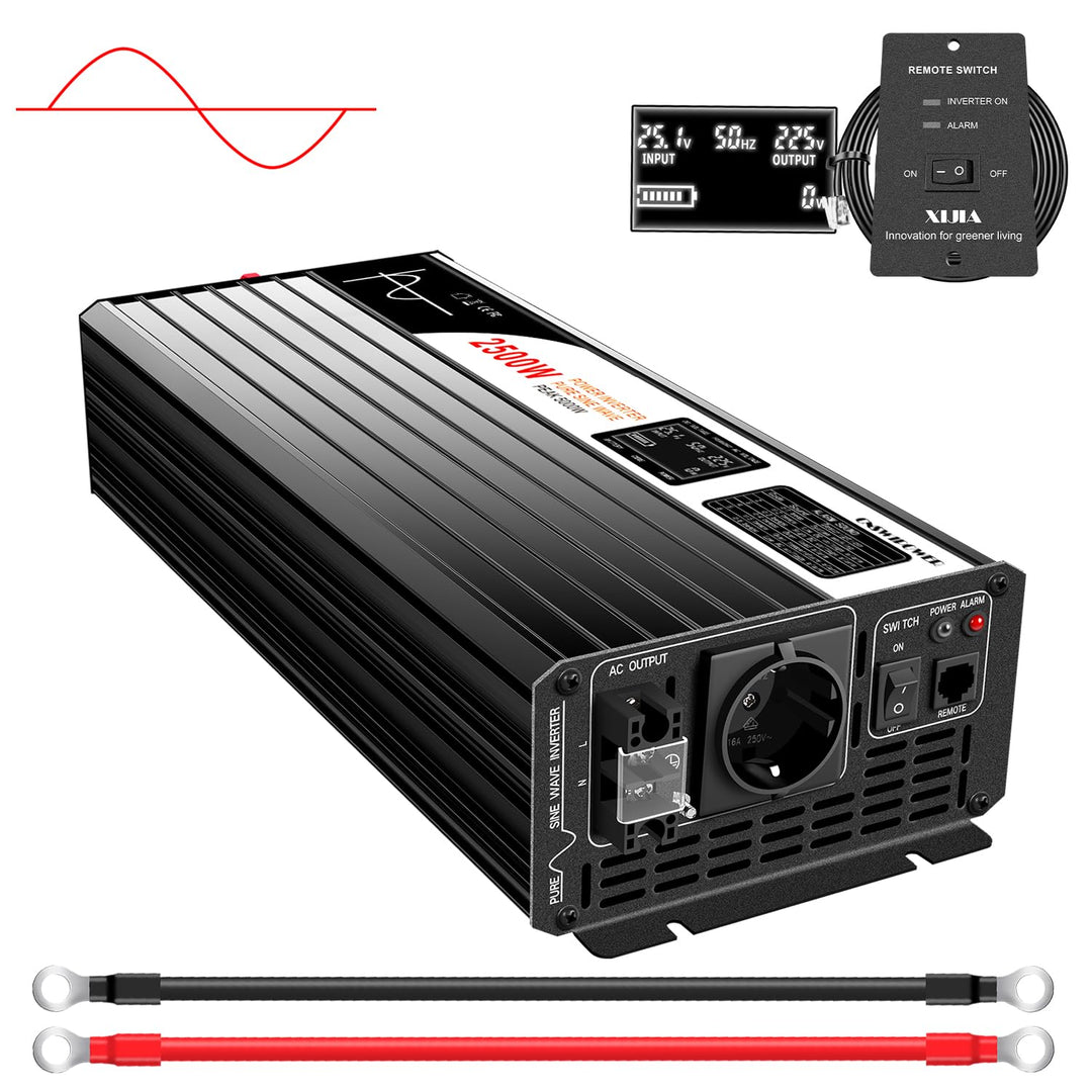 Xijia 3000W Wechselrichter 12V 230V Reiner Sinus Spannungswandler (6000W Spitzenleistung), LCD-Displ