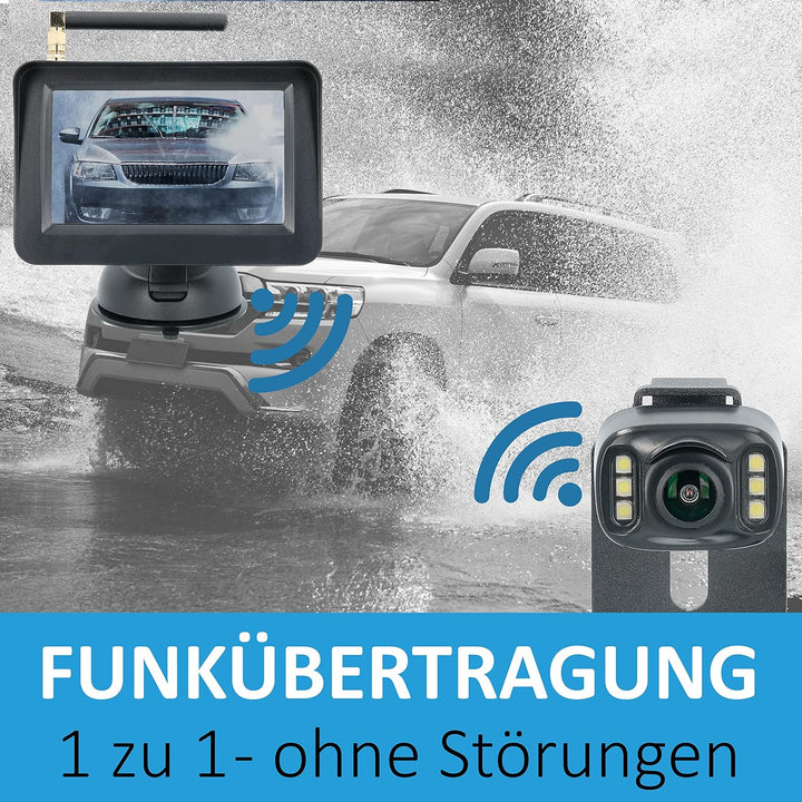 VSG24 4,3“ Funk Rückfahrsystem Select ONE für PKW, KFZ Set kabellos inkl. Rückfahrkamera + Monitor,