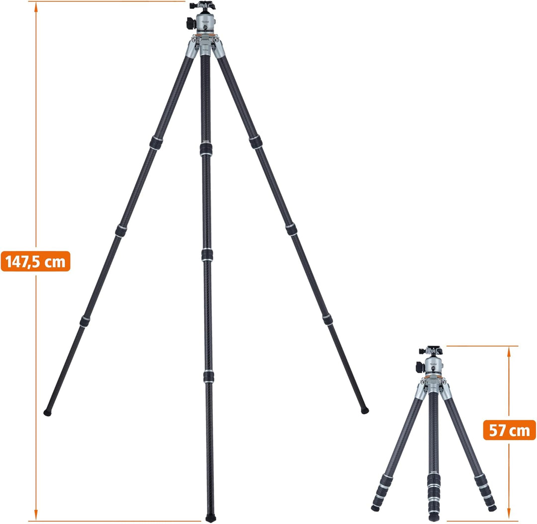 Rollei Lion Rock Pro Carbon-Stativ inkl. Stativkopf – Ultraleicht, Hohe Tragkraft 20 kg, Verstellbar