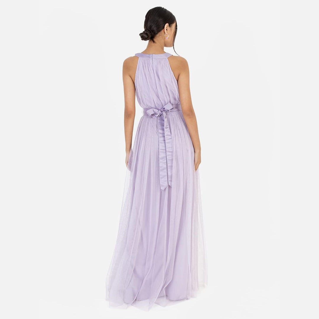 Anaya with Love Damen Ladies Maxi Dress for Women Halter Neck Long Sleeveless with Belt A Line Eveni