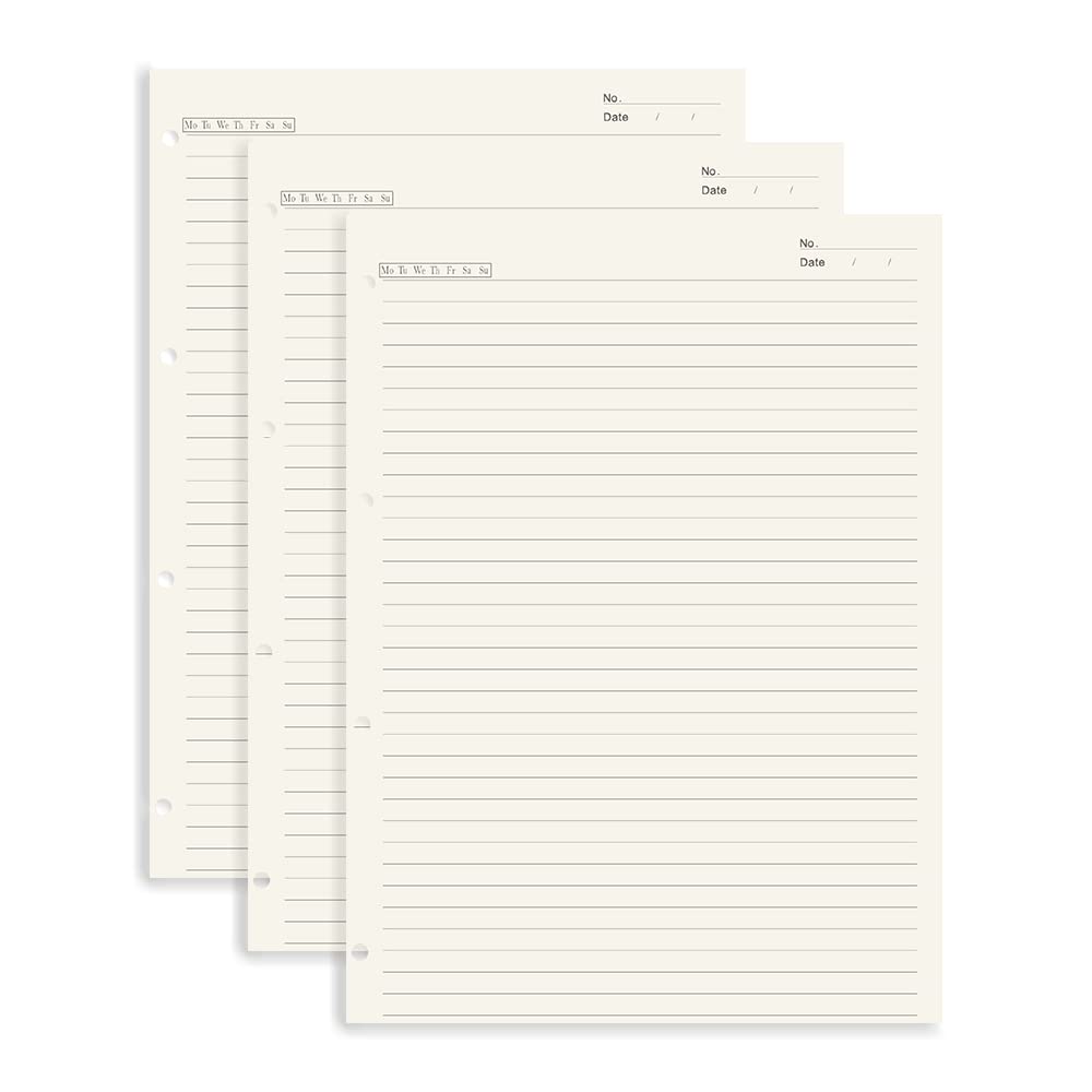 A4 liniertes Nachfüllpapier, 3 Stück, lose Blätter, 4-fach gelocht, Füllpapier, Nachfüllpapier, Plan