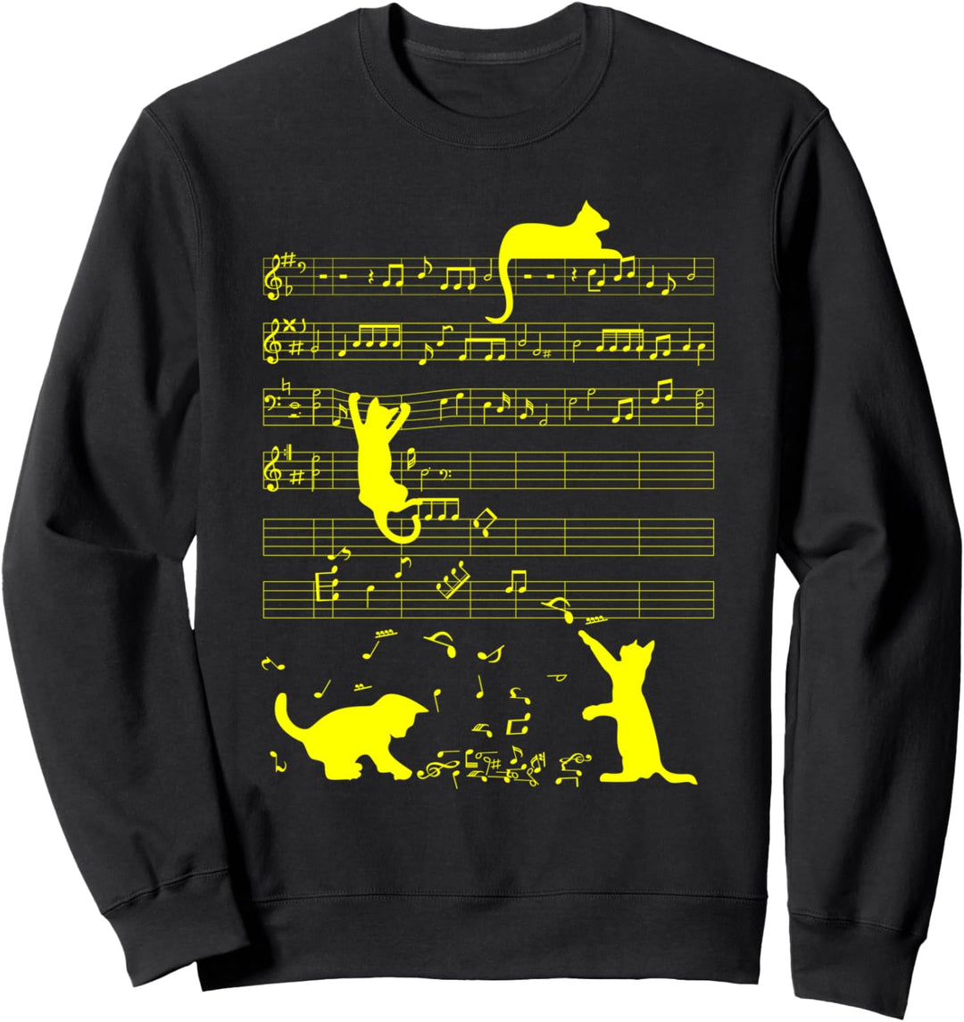 Niedliche Katzen Gelbe Musiknoten Musiker Kunst Sweatshirt