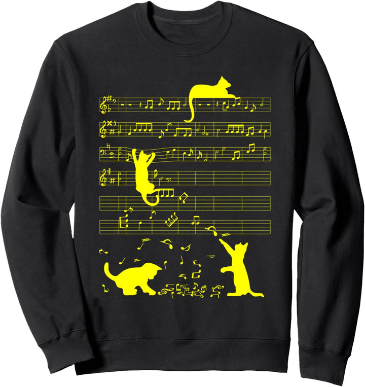 Niedliche Katzen Gelbe Musiknoten Musiker Kunst Sweatshirt