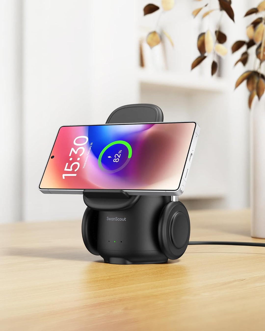 SwanScout Induktive Ladestation für Samsung S26+, 3 in 1 Wireless Charger für Samsung S25/S24/S23/Z