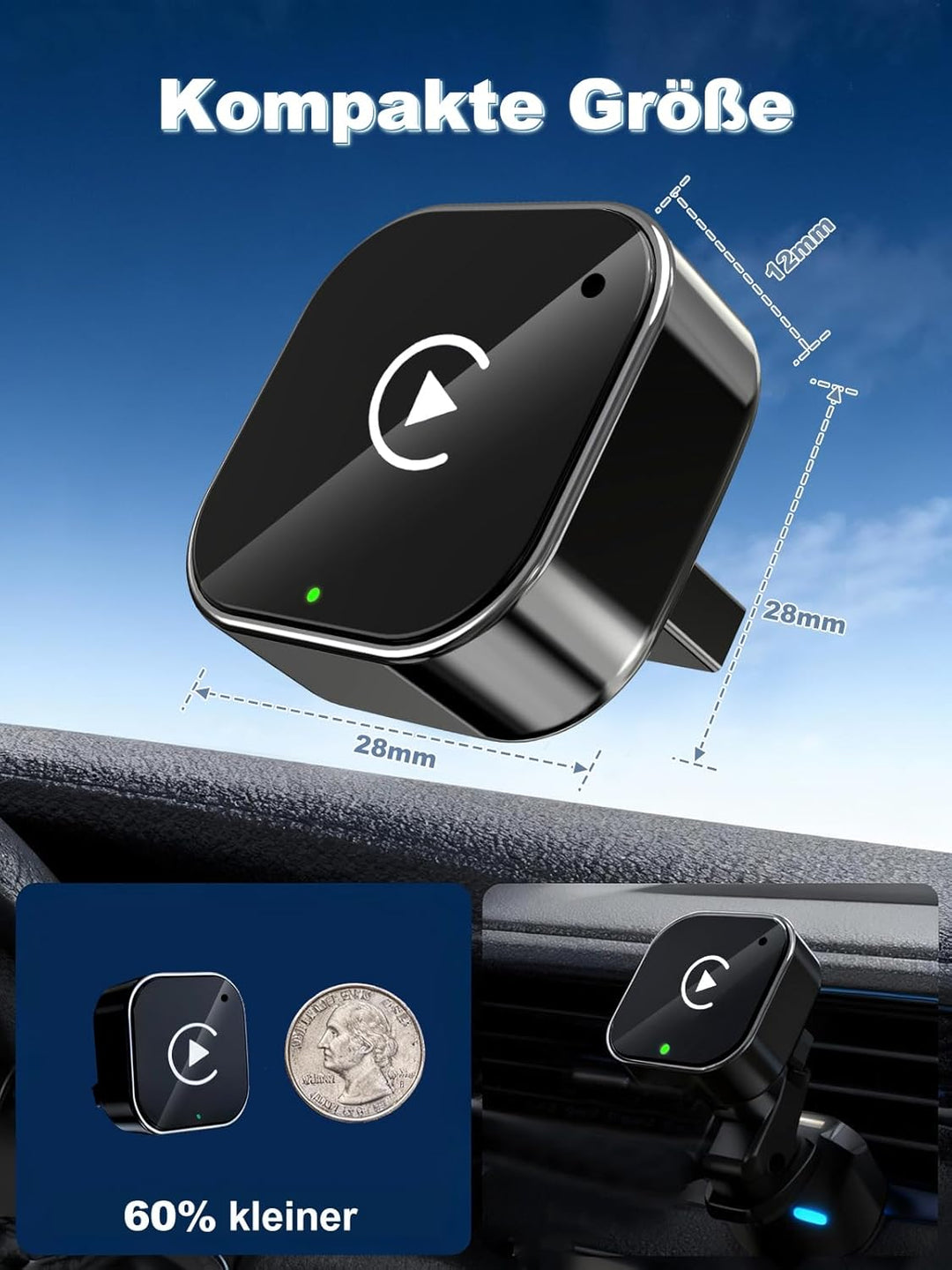 Carplay Wireless Adapter,2025 Upgrade kompakter Carplay Android Auto Dongle für iOS 10+ & Android 11