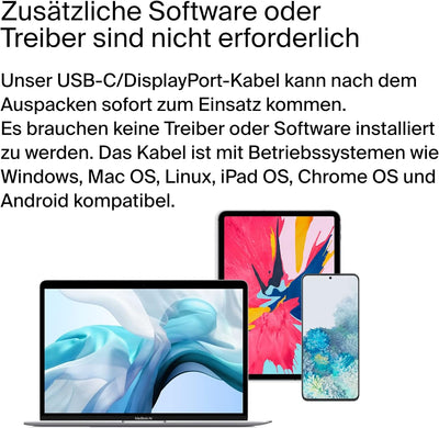 Belkin USB-C/DisplayPort 1.4-Kabel, 2 m, 32,4 Gbit/s, 8K bei 60 Hz oder 4K bei 144 Hz, mit HBR3, DSC