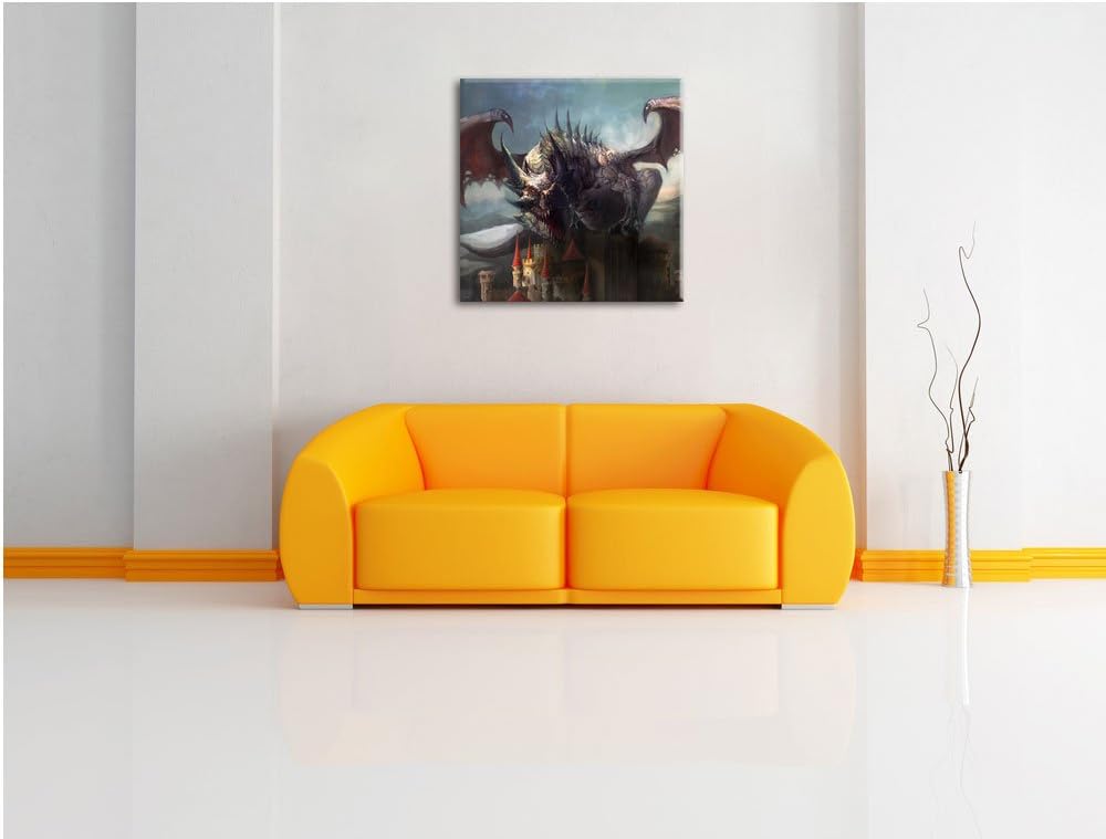 der Drache auf der Festung, Format: 70x70 auf Leinwand, XXL riesige Bilder fertig gerahmt mit Keilra