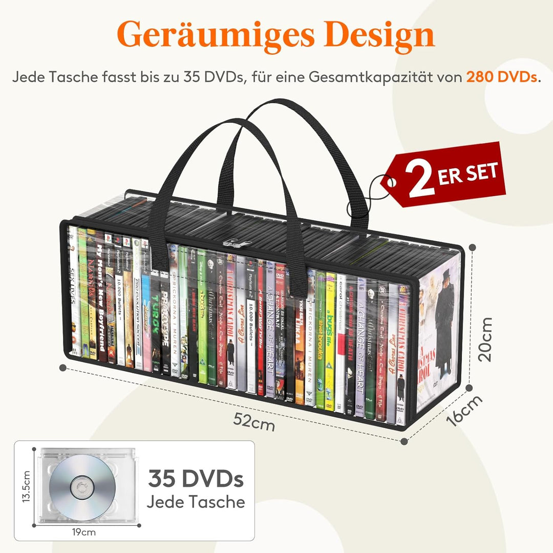 Lifewit DVD Aufbewahrungstaschen 2er, Durchsichtige PVC DVD Hüllenhalter mit Griffen, Frontfenster m