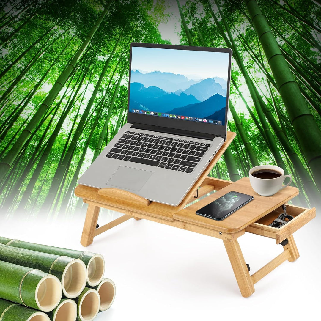 Queiting Laptoptisch 50x30cm Laptop Tisch Betttisch Laptop Knietisch Bambus Notebooktisch mit Lüftun