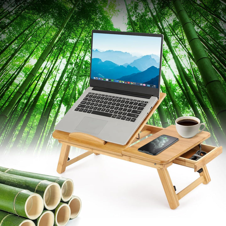 Queiting Laptoptisch 50x30cm Laptop Tisch Betttisch Laptop Knietisch Bambus Notebooktisch mit Lüftun