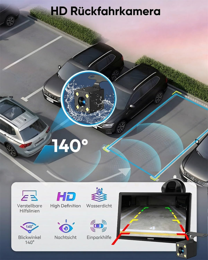 ESSGOO Carplay Android Auto Display mit Rückfahrkamera,9 Zoll Carplay Bildschirm für Apple/Android A